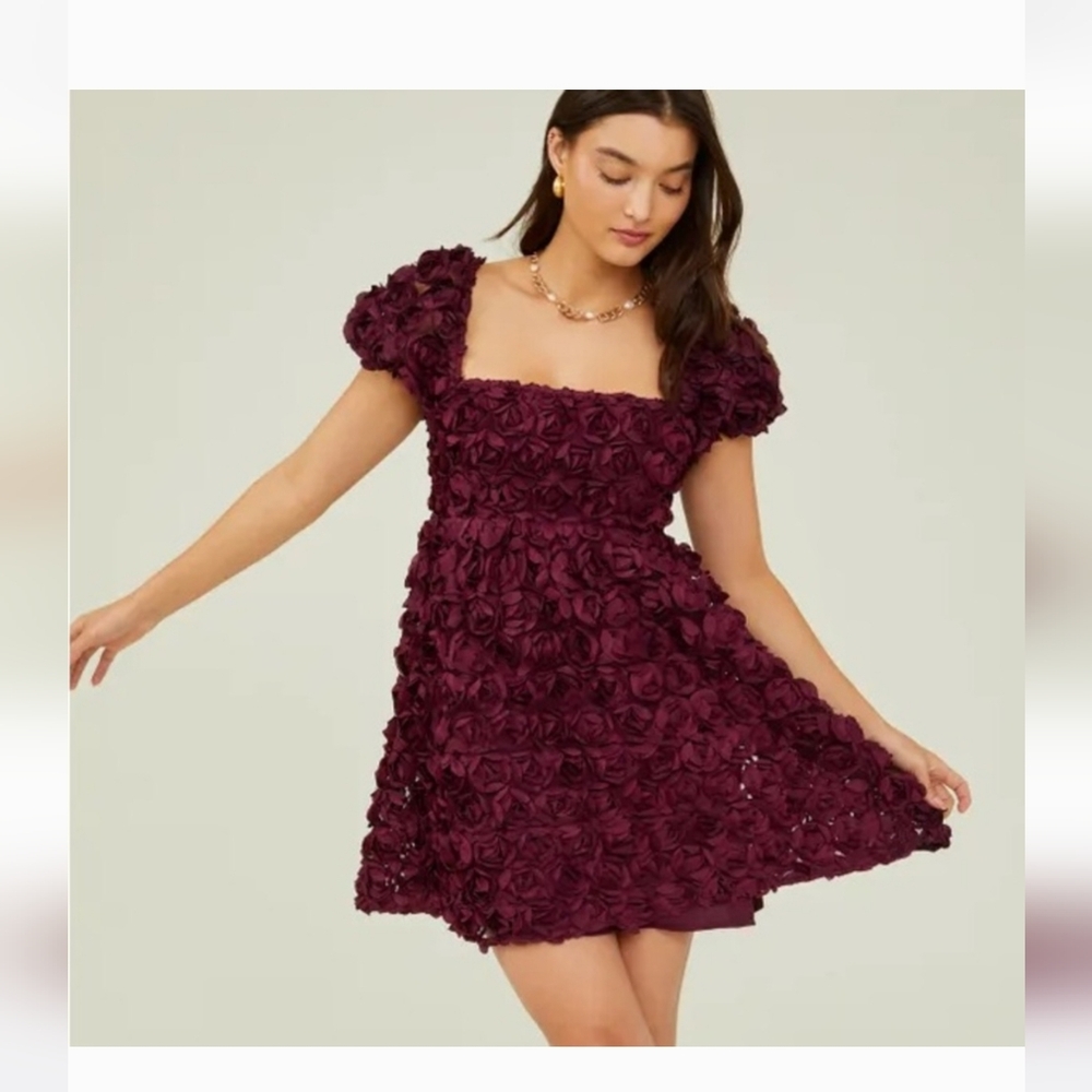 Altar'd State Rosette A-line Dress with Puff Sleeves